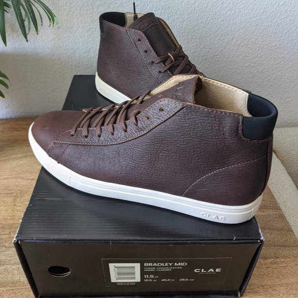 NEW Clae Bradley Mid Cocoa Leather Sneakers 11.5 - Picture 2 of 8